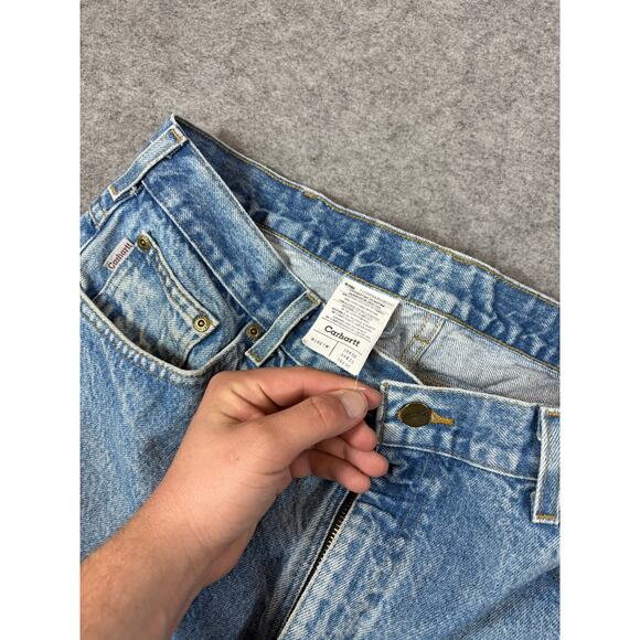 VINTAGE 90s Carhartt Jeans Mens 38x30 Blue Denim Straight Workwear Y2K Grunge - Picture 9 of 9